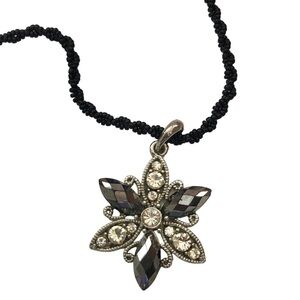Smokey Grey Black Faceted Glass & Rhinestone Flower Beaded Choker Mediterranean